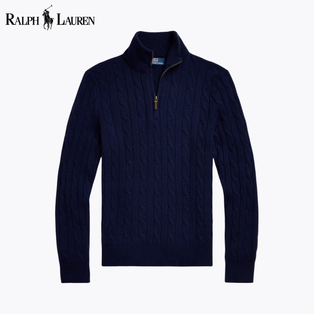 RL Cable-Knit Cashmere Quarter-Zip Jumper Blue Navy / S RL Cable-Knit Cashmere Quarter-Zip Jumper