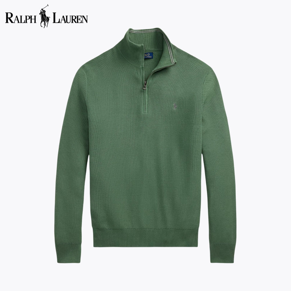 RL Mesh-Knit Cotton Quarter-Zip Sweater Green / S RL Mesh-Knit Cotton Quarter-Zip Sweater
