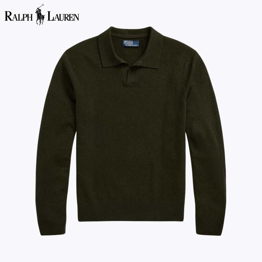 RL Wool Johnny-Collar Sweater Leaf Green / S RL Wool Johnny-Collar Sweater