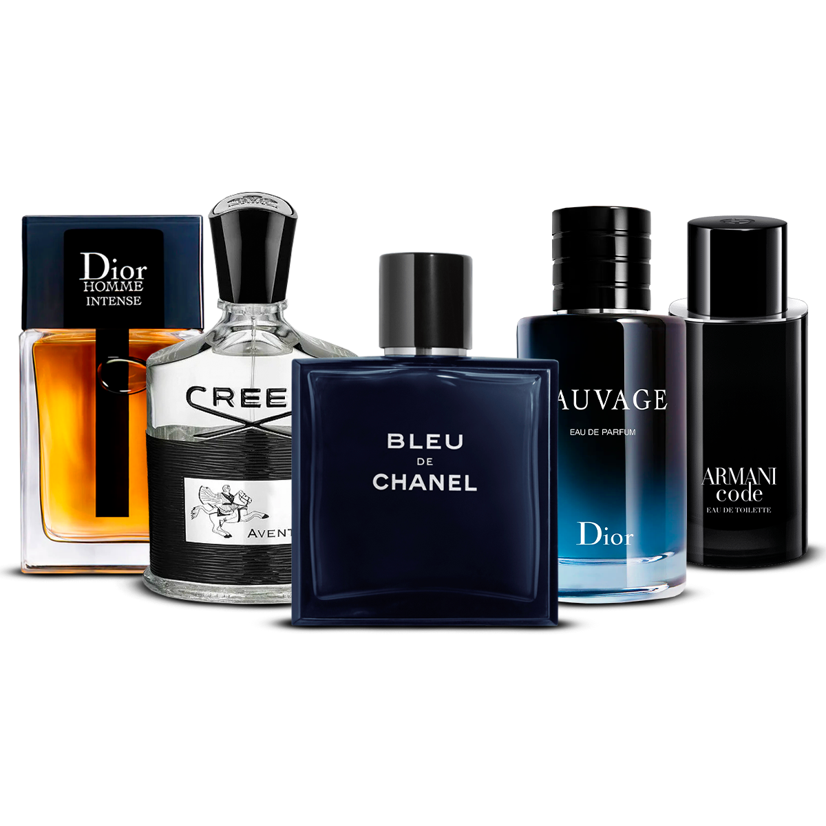 Combination of 5 men's perfumes – Dior Homme Intense, Creed Aventus, Bleu de Chanel, Sauvage and Armani Code [100 ml each]