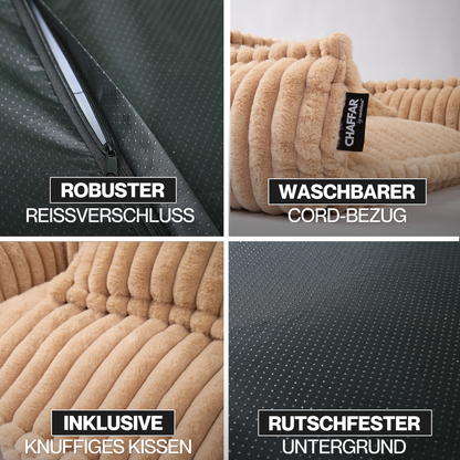 Haustiersofa, Chaffar“ – Für Katzen und Hunde – Moderner Stil – Cord-Design – Orthopädische Matratze
