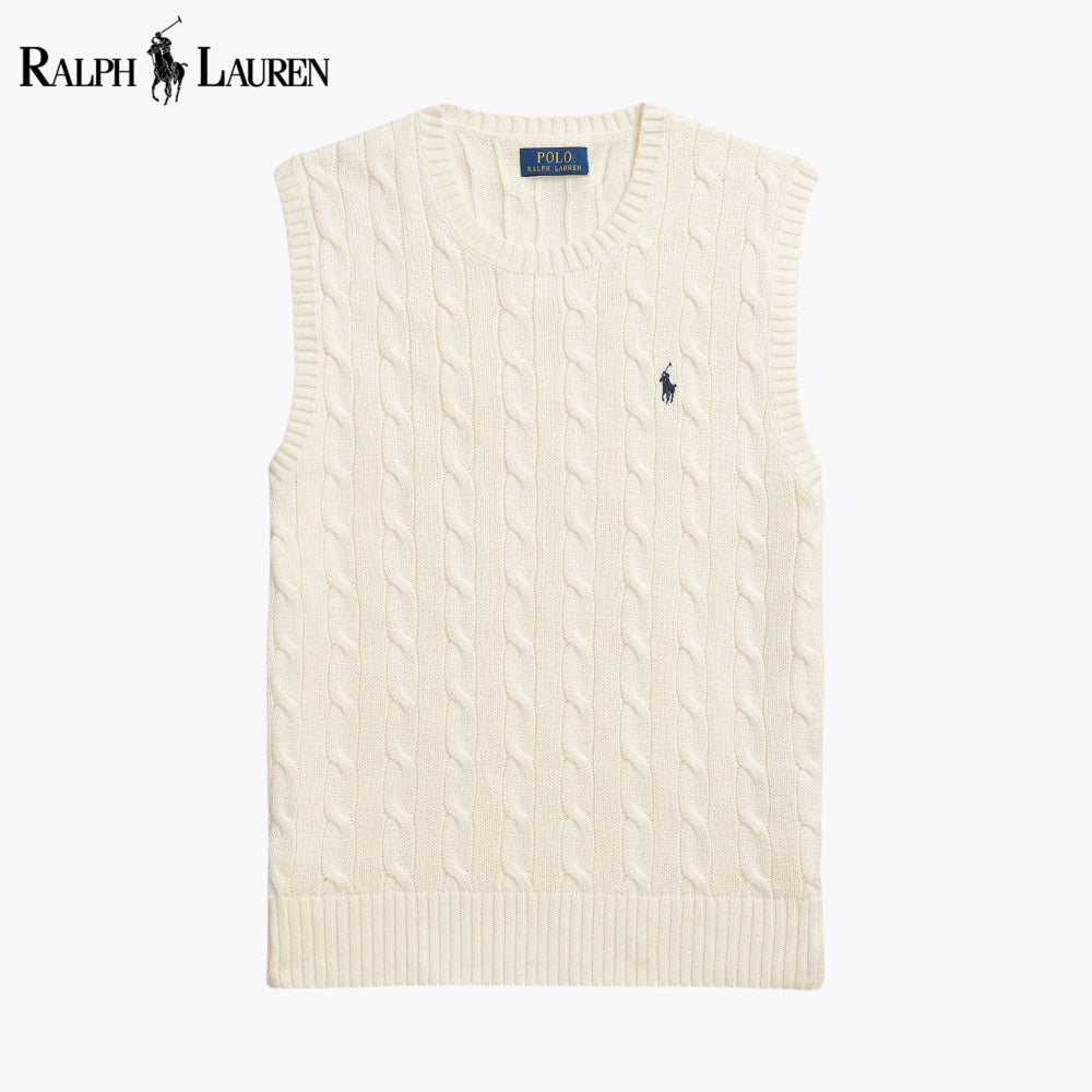 RL Cable-Knit Cotton Sweater Vest Cream / S RL Cable-Knit Cotton Sweater Vest