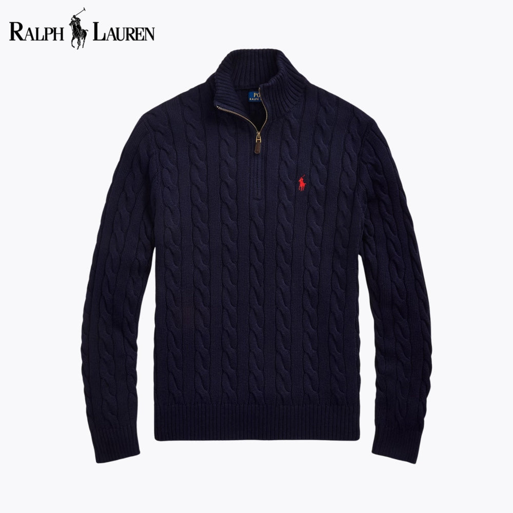 RL Chunky Cable-Knit Cotton Quarter-Zip Sweater Blue Navy / S RL Chunky Cable-Knit Cotton Quarter-Zip Sweater