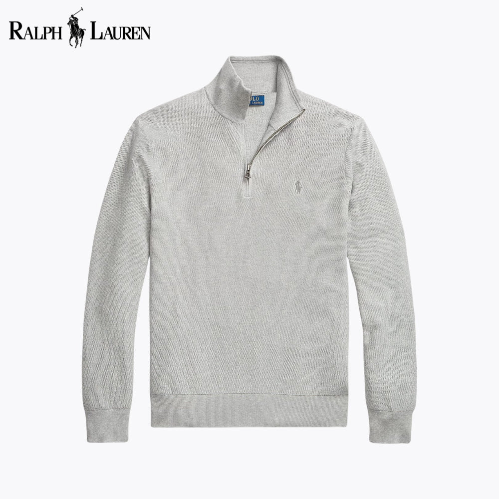 RL Mesh-Knit Cotton Quarter-Zip Sweater Grey / S RL Mesh-Knit Cotton Quarter-Zip Sweater