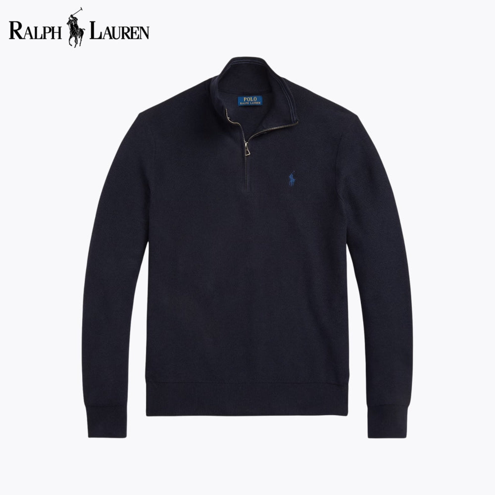 RL Mesh-Knit Cotton Quarter-Zip Sweater Navy blue / S RL Mesh-Knit Cotton Quarter-Zip Sweater
